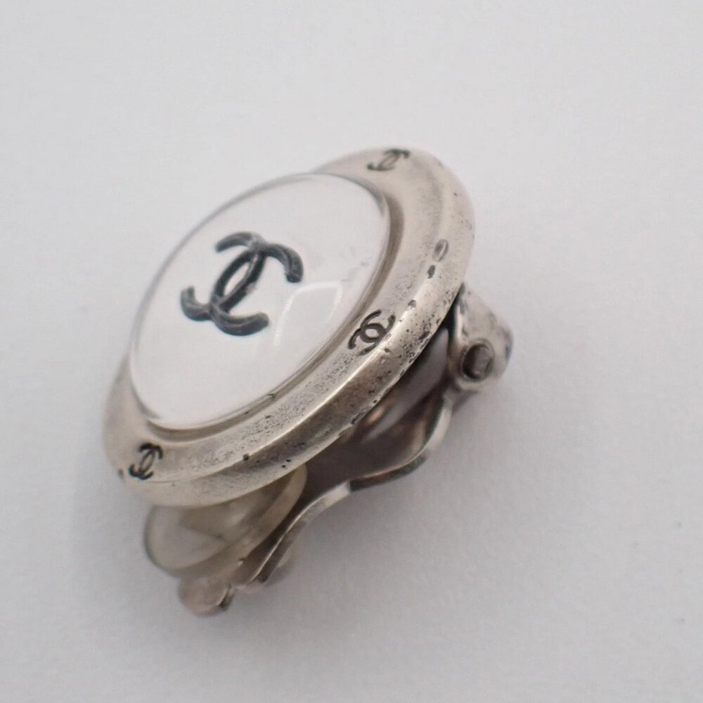 CHANEL CC Logo Round Button 99P Earrings Clip-On Clear SHW France 64RL668 - Picture 12 of 15